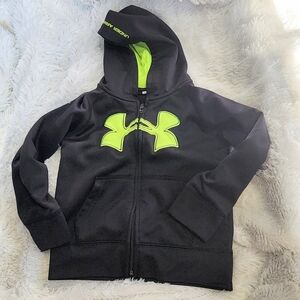 Under armour black and lime green zip up hoodie boy's size 4